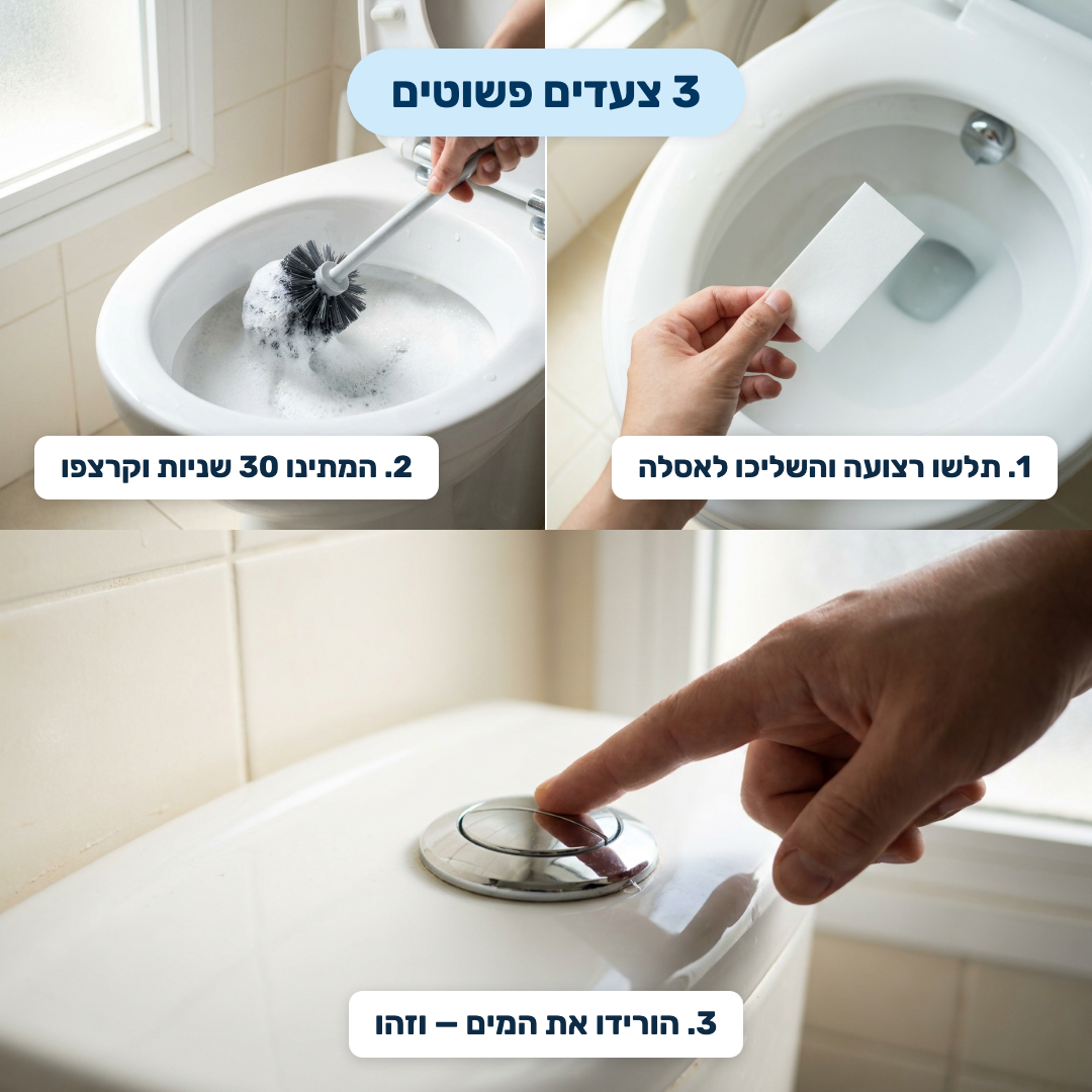 3 צעדים פשוטים — תלשו רצועה, המתינו 30 שניות וקרצפו, הורידו את המים